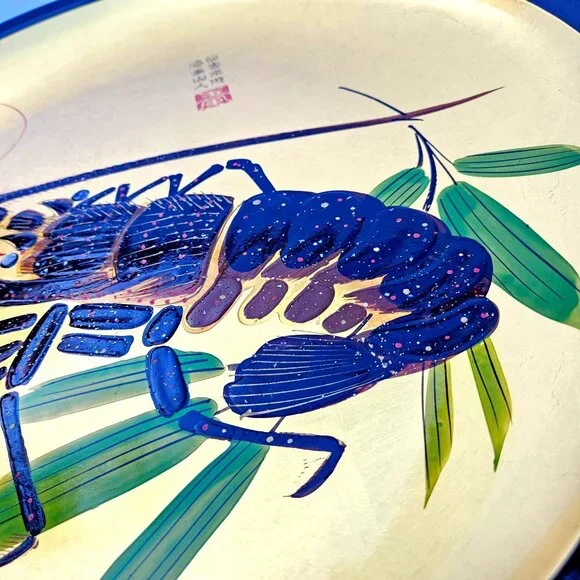 Vintage Japanese Ise-Ebi Lobster Gold Leaf Lacquer Platter 19" Signed - Picture 13 of 15